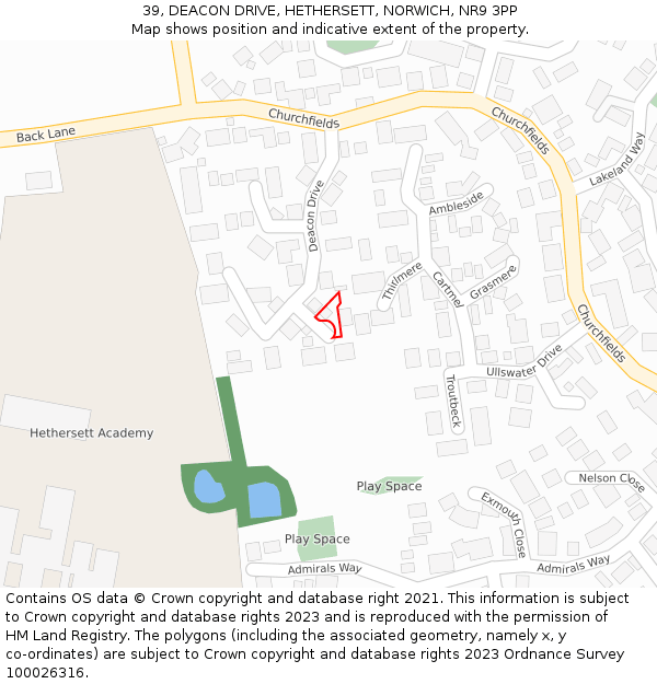 39, DEACON DRIVE, HETHERSETT, NORWICH, NR9 3PP: Location map and indicative extent of plot