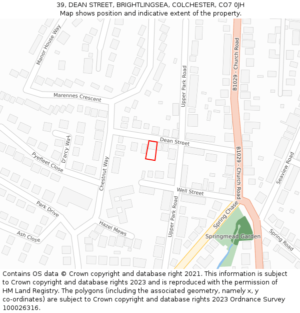 39, DEAN STREET, BRIGHTLINGSEA, COLCHESTER, CO7 0JH: Location map and indicative extent of plot