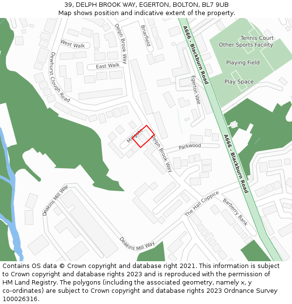 39, DELPH BROOK WAY, EGERTON, BOLTON, BL7 9UB: Location map and indicative extent of plot