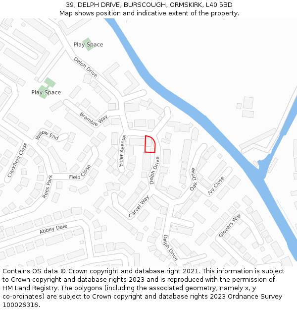 39, DELPH DRIVE, BURSCOUGH, ORMSKIRK, L40 5BD: Location map and indicative extent of plot