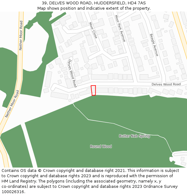 39, DELVES WOOD ROAD, HUDDERSFIELD, HD4 7AS: Location map and indicative extent of plot