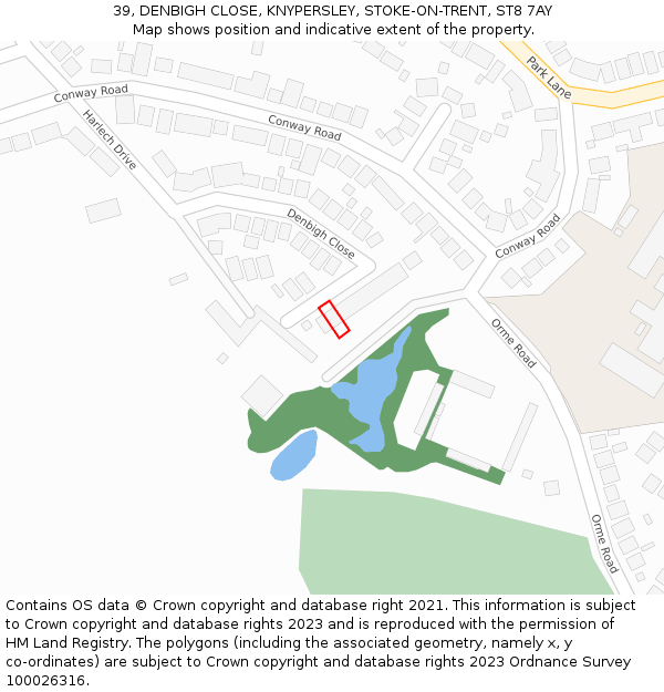 39, DENBIGH CLOSE, KNYPERSLEY, STOKE-ON-TRENT, ST8 7AY: Location map and indicative extent of plot