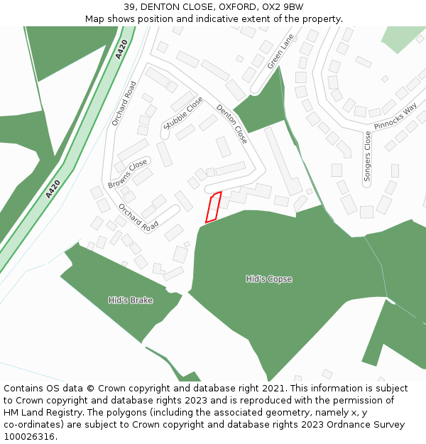 39, DENTON CLOSE, OXFORD, OX2 9BW: Location map and indicative extent of plot