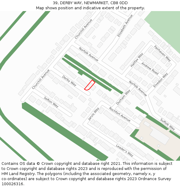 39, DERBY WAY, NEWMARKET, CB8 0DD: Location map and indicative extent of plot