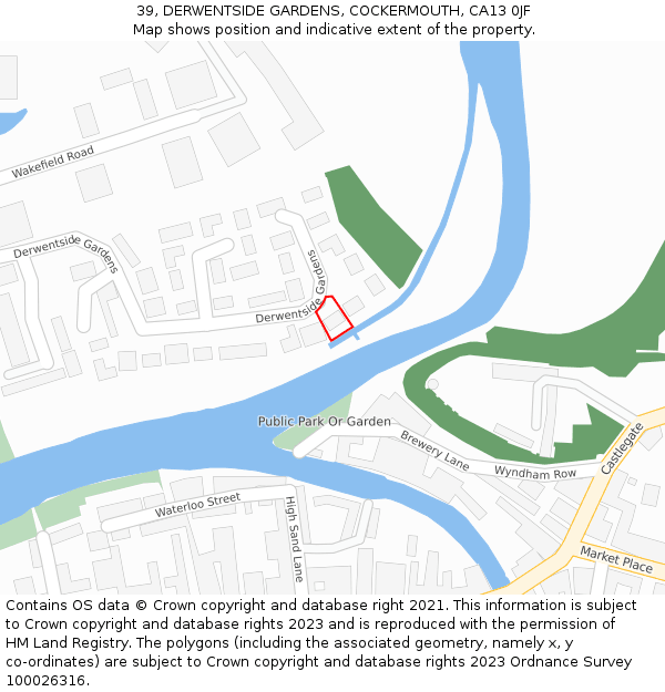 39, DERWENTSIDE GARDENS, COCKERMOUTH, CA13 0JF: Location map and indicative extent of plot