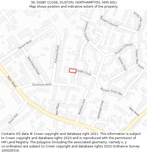 39, DIGBY CLOSE, DUSTON, NORTHAMPTON, NN5 6GU: Location map and indicative extent of plot