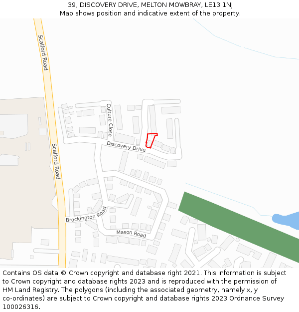 39, DISCOVERY DRIVE, MELTON MOWBRAY, LE13 1NJ: Location map and indicative extent of plot