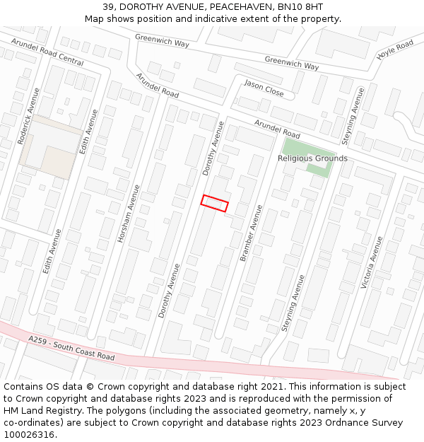 39, DOROTHY AVENUE, PEACEHAVEN, BN10 8HT: Location map and indicative extent of plot