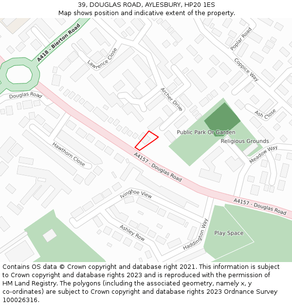 39, DOUGLAS ROAD, AYLESBURY, HP20 1ES: Location map and indicative extent of plot