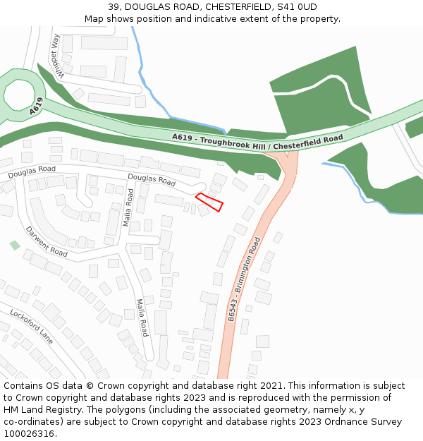 39, DOUGLAS ROAD, CHESTERFIELD, S41 0UD: Location map and indicative extent of plot