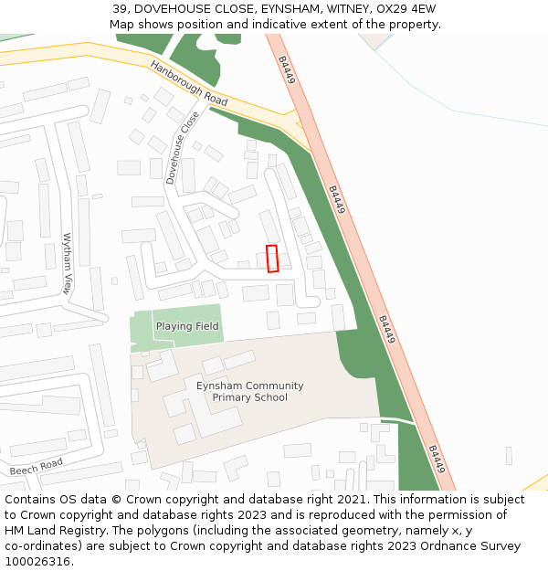 39, DOVEHOUSE CLOSE, EYNSHAM, WITNEY, OX29 4EW: Location map and indicative extent of plot