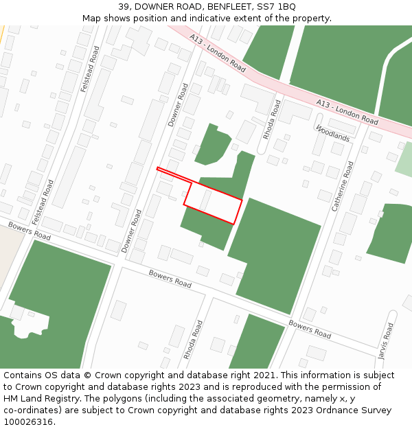 39, DOWNER ROAD, BENFLEET, SS7 1BQ: Location map and indicative extent of plot