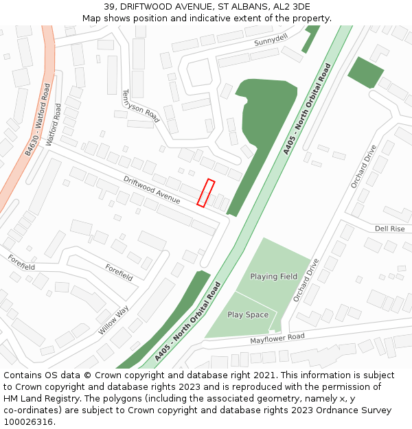 39, DRIFTWOOD AVENUE, ST ALBANS, AL2 3DE: Location map and indicative extent of plot