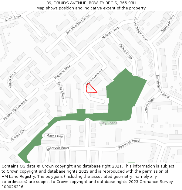 39, DRUIDS AVENUE, ROWLEY REGIS, B65 9RH: Location map and indicative extent of plot