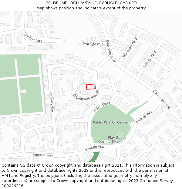 39, DRUMBURGH AVENUE, CARLISLE, CA3 0PD: Location map and indicative extent of plot