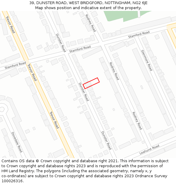 39, DUNSTER ROAD, WEST BRIDGFORD, NOTTINGHAM, NG2 6JE: Location map and indicative extent of plot