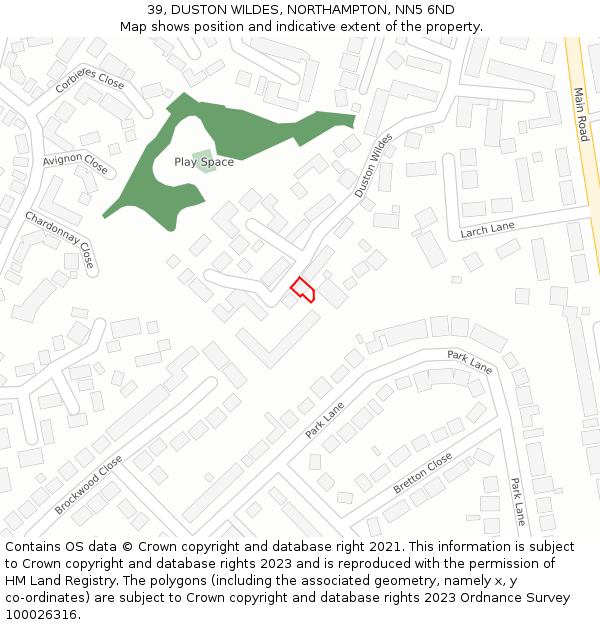 39, DUSTON WILDES, NORTHAMPTON, NN5 6ND: Location map and indicative extent of plot