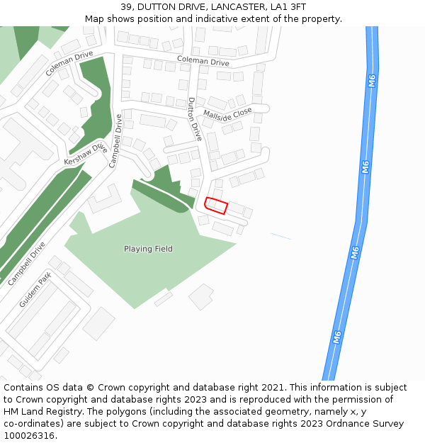 39, DUTTON DRIVE, LANCASTER, LA1 3FT: Location map and indicative extent of plot