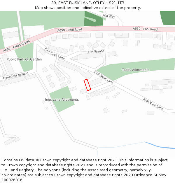 39, EAST BUSK LANE, OTLEY, LS21 1TB: Location map and indicative extent of plot