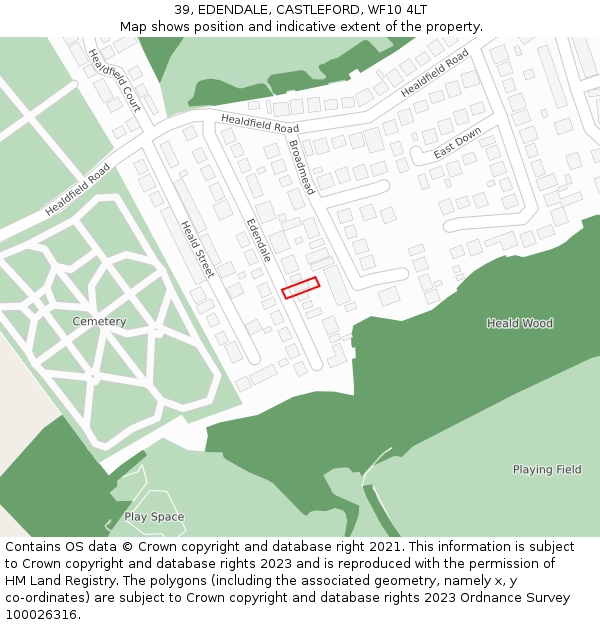 39, EDENDALE, CASTLEFORD, WF10 4LT: Location map and indicative extent of plot