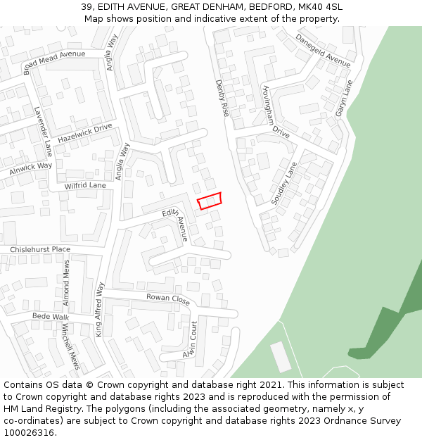 39, EDITH AVENUE, GREAT DENHAM, BEDFORD, MK40 4SL: Location map and indicative extent of plot