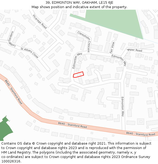 39, EDMONTON WAY, OAKHAM, LE15 6JE: Location map and indicative extent of plot