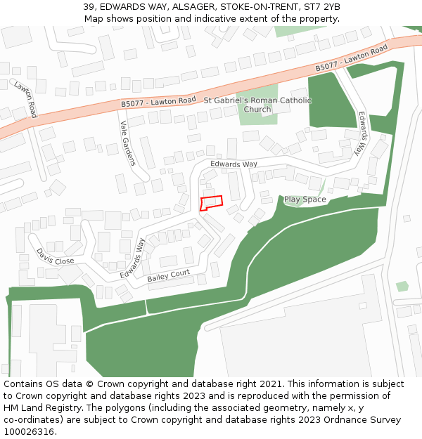 39, EDWARDS WAY, ALSAGER, STOKE-ON-TRENT, ST7 2YB: Location map and indicative extent of plot