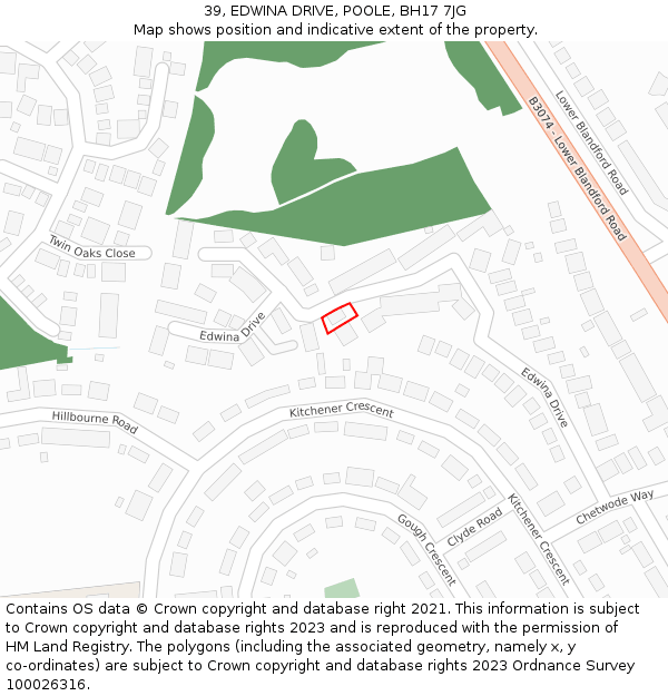 39, EDWINA DRIVE, POOLE, BH17 7JG: Location map and indicative extent of plot