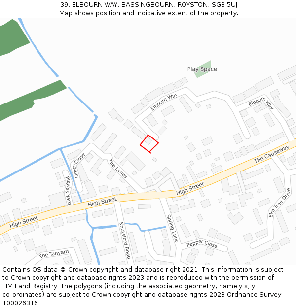 39, ELBOURN WAY, BASSINGBOURN, ROYSTON, SG8 5UJ: Location map and indicative extent of plot