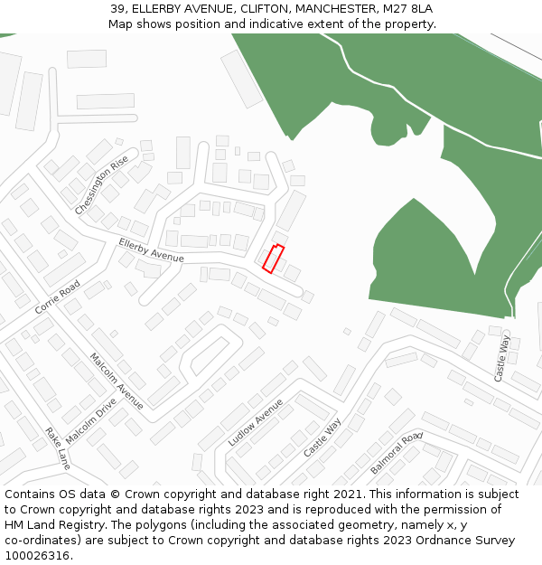 39, ELLERBY AVENUE, CLIFTON, MANCHESTER, M27 8LA: Location map and indicative extent of plot