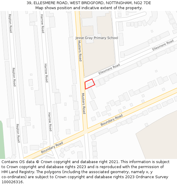 39, ELLESMERE ROAD, WEST BRIDGFORD, NOTTINGHAM, NG2 7DE: Location map and indicative extent of plot