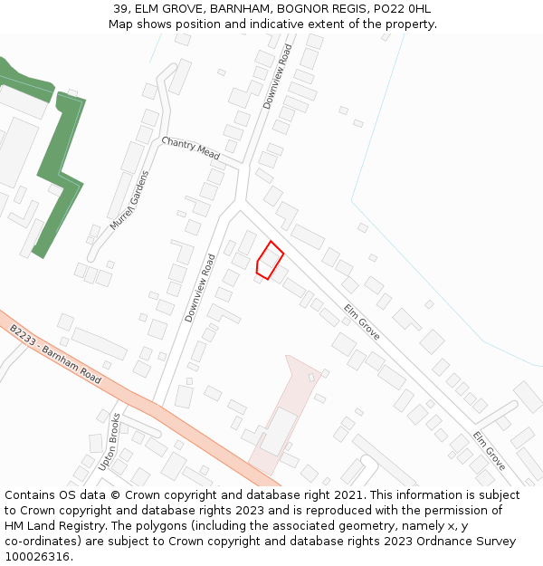 39, ELM GROVE, BARNHAM, BOGNOR REGIS, PO22 0HL: Location map and indicative extent of plot