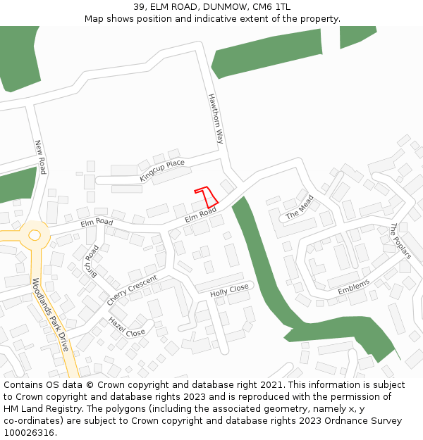 39, ELM ROAD, DUNMOW, CM6 1TL: Location map and indicative extent of plot