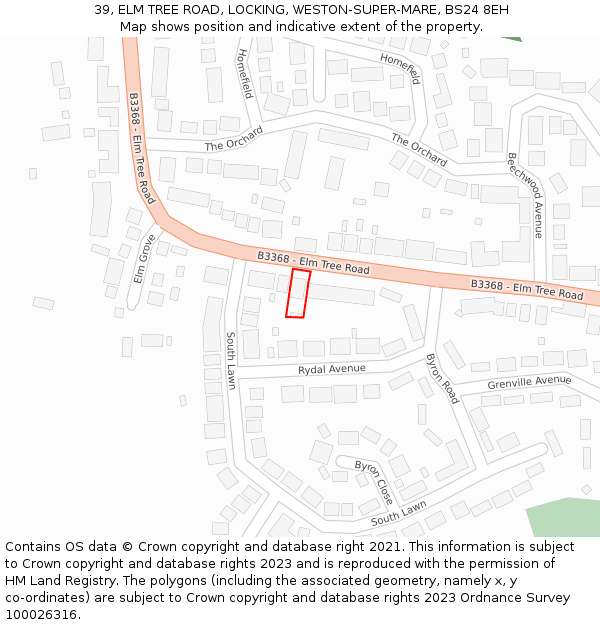 39, ELM TREE ROAD, LOCKING, WESTON-SUPER-MARE, BS24 8EH: Location map and indicative extent of plot