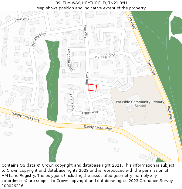 39, ELM WAY, HEATHFIELD, TN21 8YH: Location map and indicative extent of plot