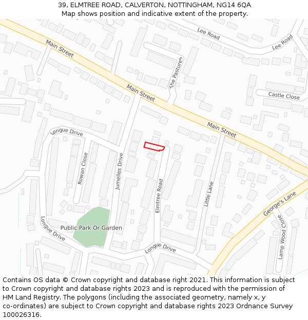 39, ELMTREE ROAD, CALVERTON, NOTTINGHAM, NG14 6QA: Location map and indicative extent of plot