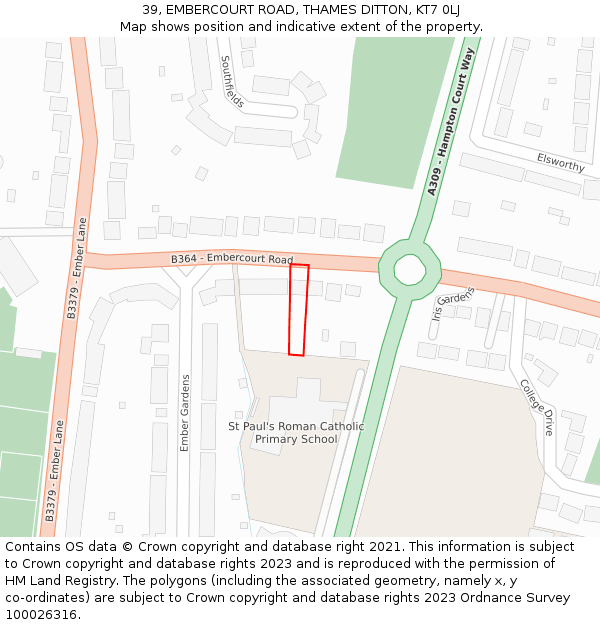 39, EMBERCOURT ROAD, THAMES DITTON, KT7 0LJ: Location map and indicative extent of plot