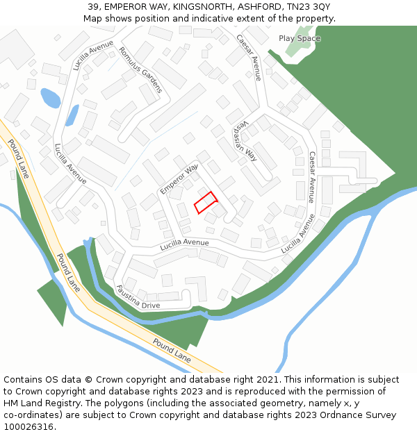 39, EMPEROR WAY, KINGSNORTH, ASHFORD, TN23 3QY: Location map and indicative extent of plot
