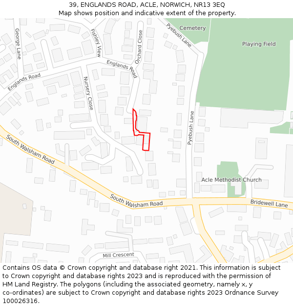 39, ENGLANDS ROAD, ACLE, NORWICH, NR13 3EQ: Location map and indicative extent of plot