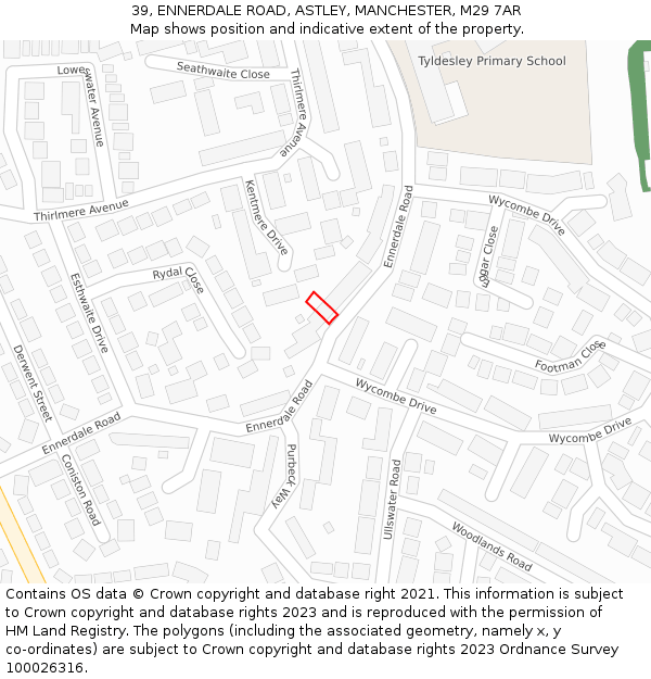 39, ENNERDALE ROAD, ASTLEY, MANCHESTER, M29 7AR: Location map and indicative extent of plot