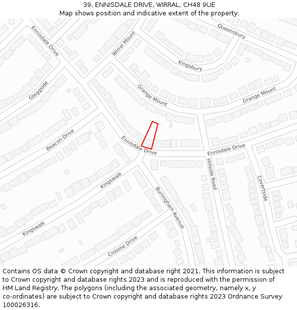 39, ENNISDALE DRIVE, WIRRAL, CH48 9UE: Location map and indicative extent of plot