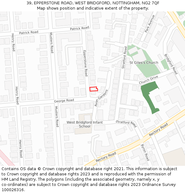 39, EPPERSTONE ROAD, WEST BRIDGFORD, NOTTINGHAM, NG2 7QF: Location map and indicative extent of plot