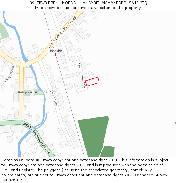 39, ERWR BRENHINOEDD, LLANDYBIE, AMMANFORD, SA18 2TQ: Location map and indicative extent of plot