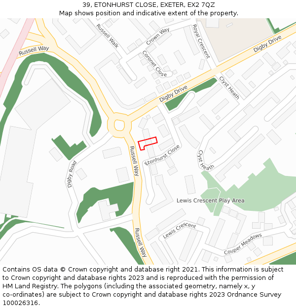 39, ETONHURST CLOSE, EXETER, EX2 7QZ: Location map and indicative extent of plot