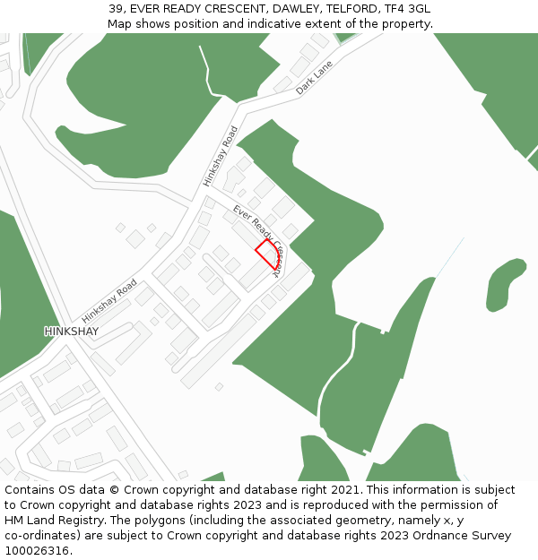 39, EVER READY CRESCENT, DAWLEY, TELFORD, TF4 3GL: Location map and indicative extent of plot