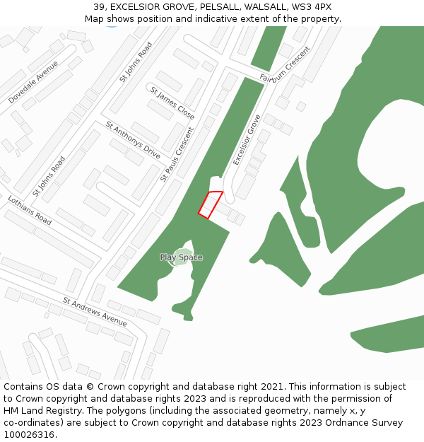 39, EXCELSIOR GROVE, PELSALL, WALSALL, WS3 4PX: Location map and indicative extent of plot