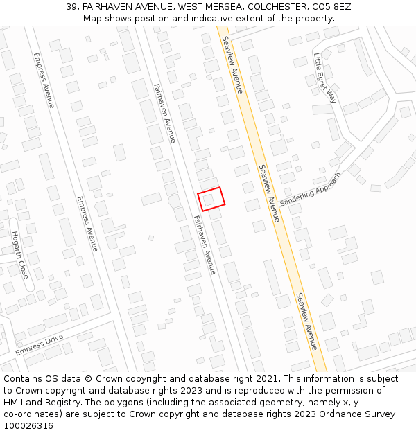 39, FAIRHAVEN AVENUE, WEST MERSEA, COLCHESTER, CO5 8EZ: Location map and indicative extent of plot