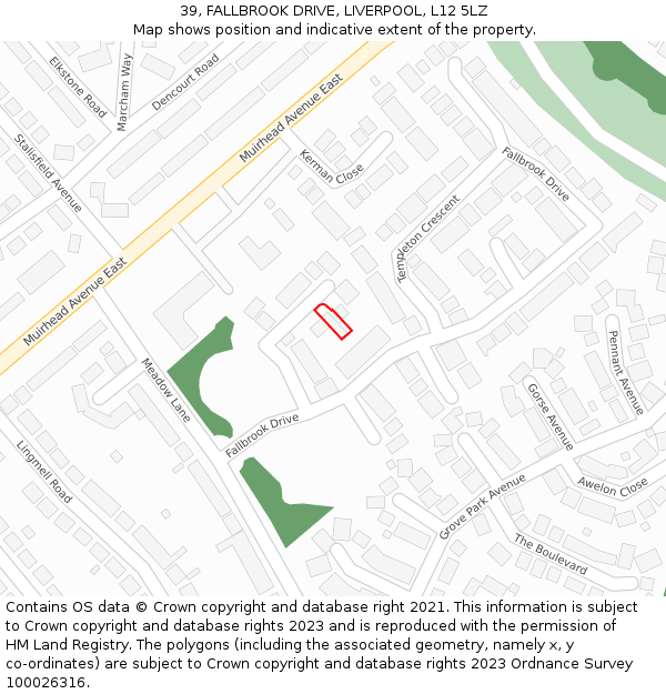 39, FALLBROOK DRIVE, LIVERPOOL, L12 5LZ: Location map and indicative extent of plot