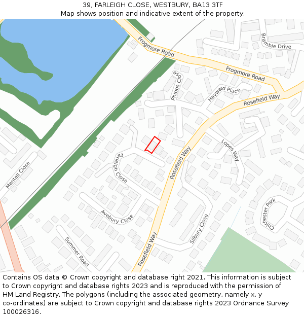 39, FARLEIGH CLOSE, WESTBURY, BA13 3TF: Location map and indicative extent of plot