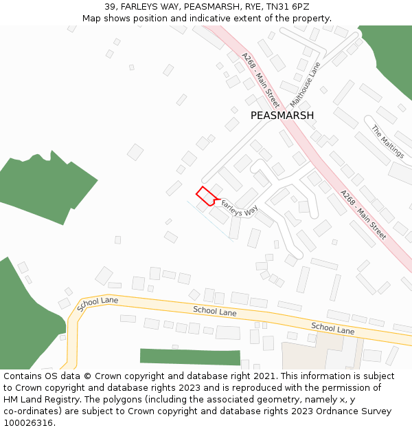 39, FARLEYS WAY, PEASMARSH, RYE, TN31 6PZ: Location map and indicative extent of plot